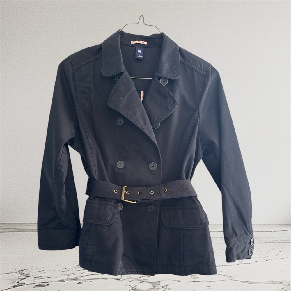 GAP Black Double-Breasted Trench Coat